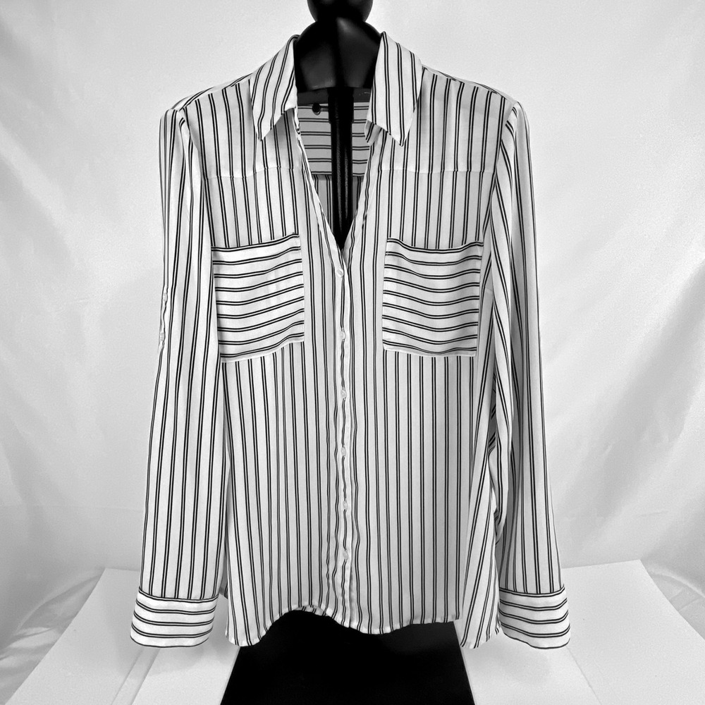 Express Long Sleeve Shirt Women's XL Black & White Blouse Career Office Elegant